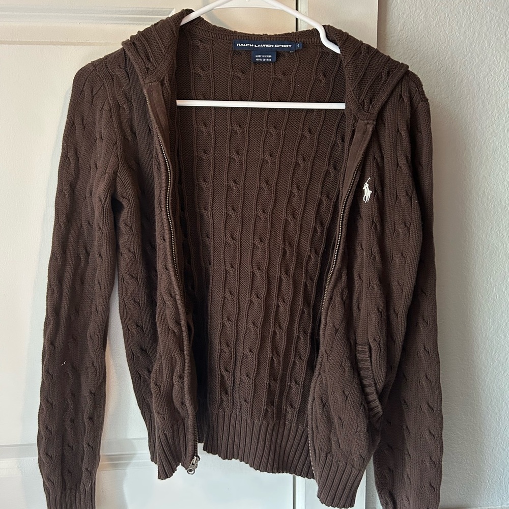 Ralph Lauren brown cable knit sweater with hood